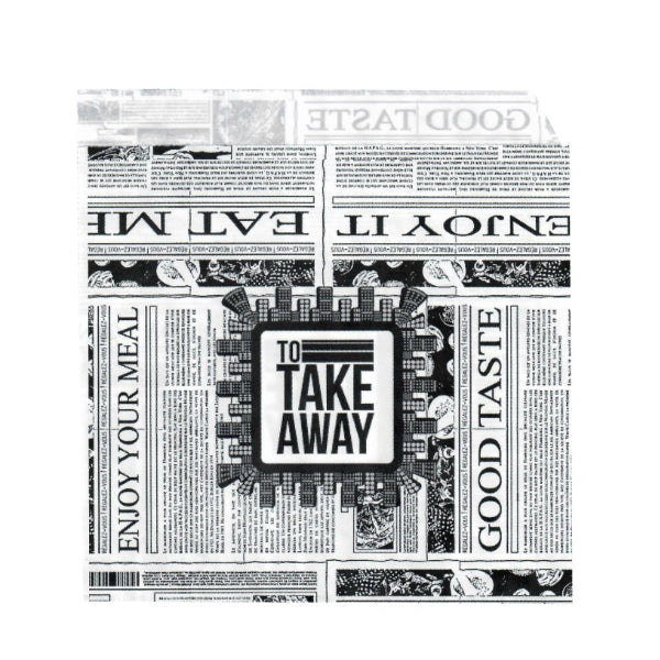 Coltar hartie, model ziar - 16.5 x 17cm Kraft alb 40gr + pe (model TAKE AWAY) - 2000 buc.