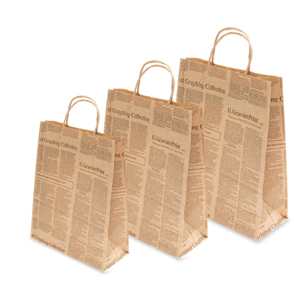 Pungi hartie ziar, cu maner sfoara - 25X10X30 cm - 100 buc.