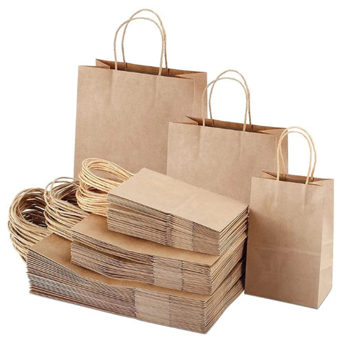 Punga hartie, natur, cu maner sfoara - 25x14x30cm (70gr) - 100 buc.