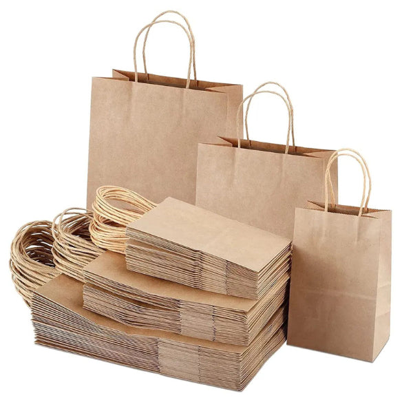 Punga hartie, natur, cu maner sfoara - 25x14x39cm - 100 buc.
