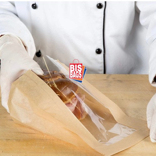 Pungi cu fereastra din hartie semi-transparenta, 100% FARA PLASTIC - 13x4x25cm(f=6cm)- 1000 buc