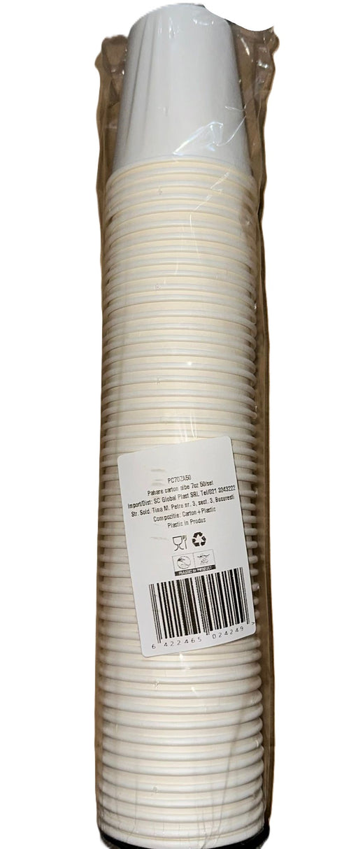 Pahare carton albe 7oz 50/set