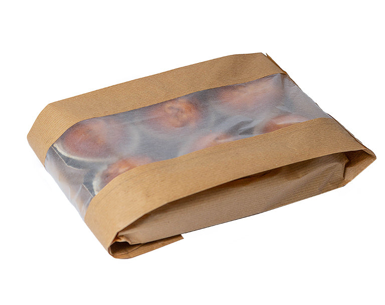 Pungi cu fereastra din hartie semi-transparenta, 100% FARA PLASTIC - 13x4x25cm(f=6cm)- 1000 buc
