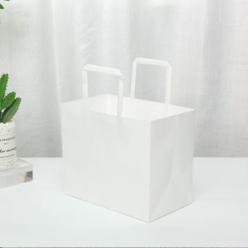 Punga hartie alba, cofetarie, prajituri, maner flat, 4 dimensiuni disponibile - 34x18x31cm - 250 bucati / set