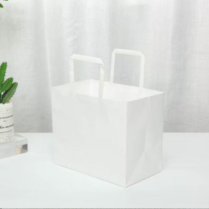 Punga hartie alba, cofetarie, prajituri, maner flat, 4 dimensiuni disponibile - 32x22x31cm - 250 bucati / set