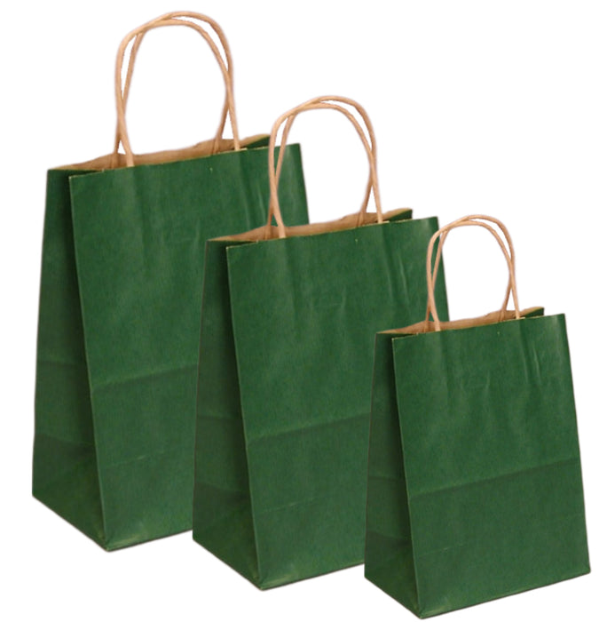 Pungi natur, colorate 100% verde inchis - 25x14x30 - 100 buc.
